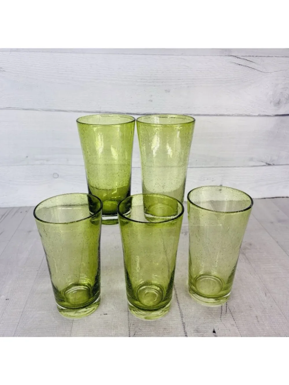 Hand-Blown Weighted Base Flared Artisan Mexico Lime Green Glass Tumbler Set of 5